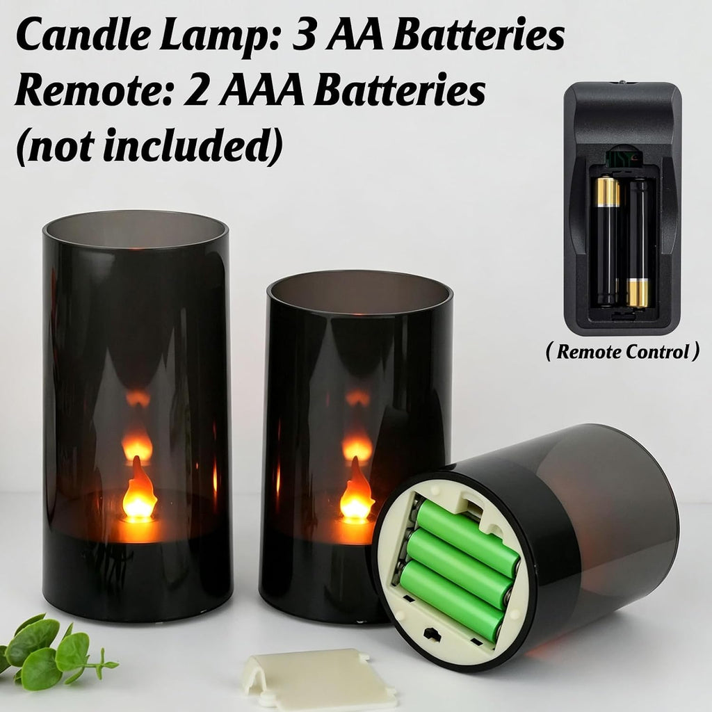 3Pcs Black Halloween Flameless LED Pillar Candles,Flame Light with Remote