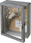 MyGift 11x14 Vintage Gray Solid Wood Deep Shadow Box with Cork Board Backing, Wall Mounted Display Case with Clear Acrylic Front Window Panel, Metal Handle