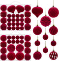 48PCS Velvet Christmas Ball Ornaments, Flocked Balls Xmas Tree Decorations, Shatterproof Christmas Hanging Ornaments Set, Assorted Styles in 1.57/2.36/3.15Inch, Velvet Burgundy