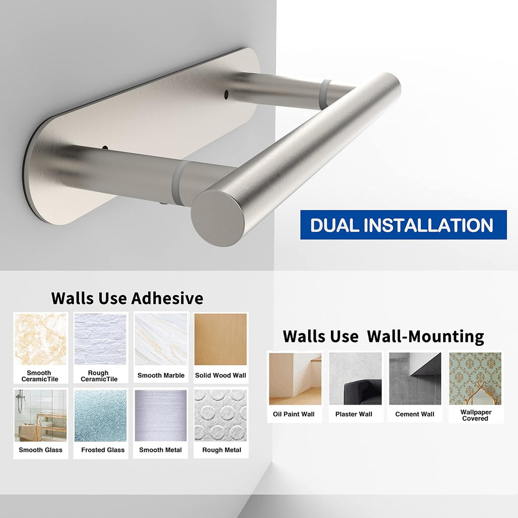 RUACQ Brushed Nickel Toilet Paper Holder Adhesive or Drill Wall Mount