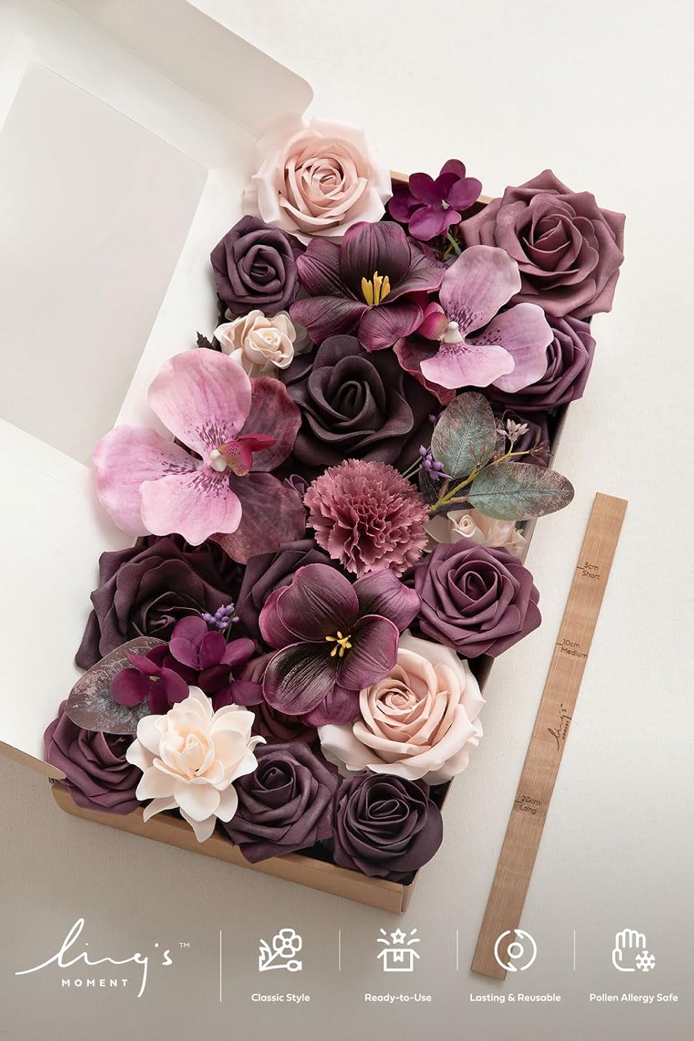 Ling's moment Purple Artificial Wedding Flowers Combo, Plum Lily, Deluxe