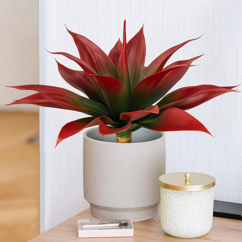 Ttranewsoo 2-Pack 18-Inch Faux Tropical Outdoor Plants, UV Resistant Artificial Agave Plants and Realistic Succulent Greenery for Planters, Porch, Patio, Garden, Entryway and Home Decor, Red