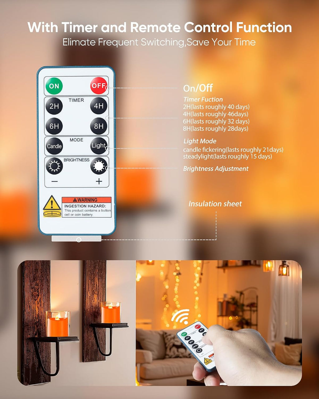 Homemory Orange Flameless LED Votive Tealight Candles & Timer Remote,24Pack