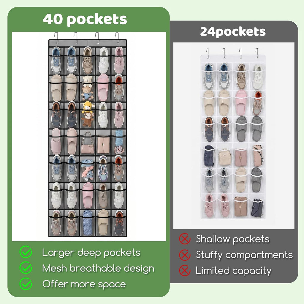 2 Pcs Over The Door Shoe Organizer, 80 Large Mesh Pocket Total