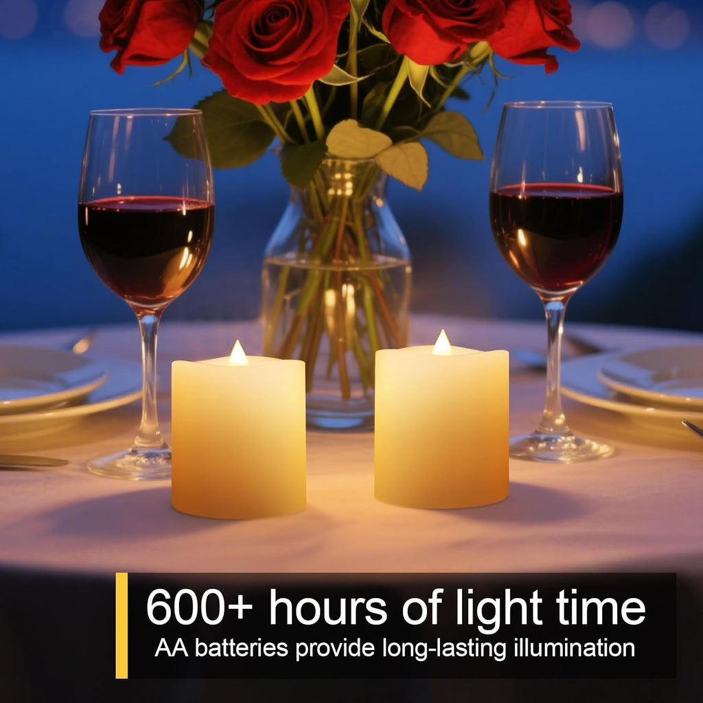 3x3 Flameless Candles with Remote Set of 2, 3 inch Battery Candles Flickering with Timer, LED Pillar Candle for Indoor/Outdoor, Lvory White