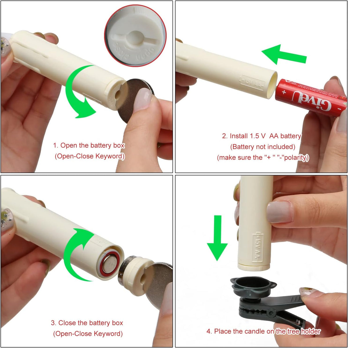 Pack of 10 Clip On LED Taper Candle with 3D Flickering Flame, Battery Operated Taper Candle with Clips and Remote, Plastic, Ivory