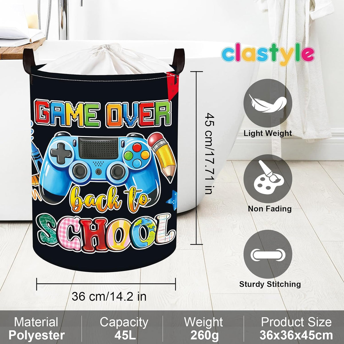 Clastyle Video Game Kid Storage Basket Foldable Boy Laundry Hamper, 36L