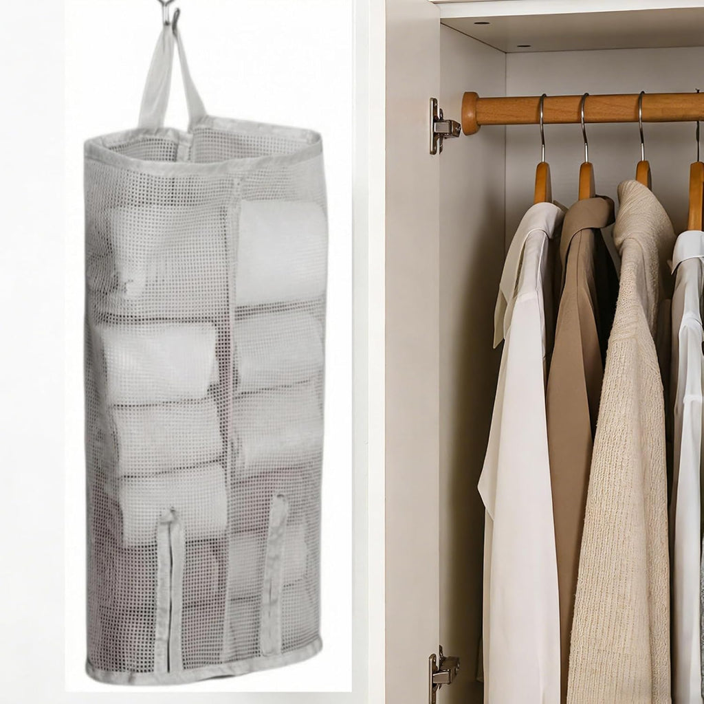 Hanging Sock Storage Bag,Sock Underwear OrganizerWall Mount Multifunctional Bag,Saver Kitchen Storage Holder,Hanging Closet Organizer,for Storing Socks Ties Plastic Bag 3PCS (Grey)