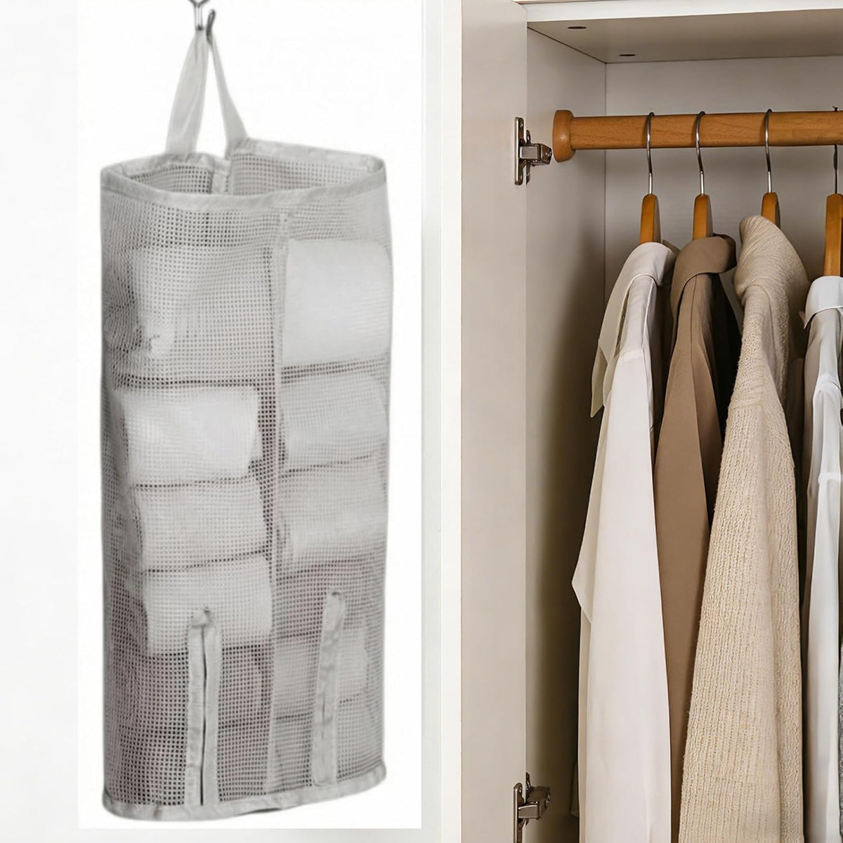 Hanging Sock Storage Bag,Sock Underwear OrganizerWall Mount Multifunctional Bag,Saver Kitchen Storage Holder,Hanging Closet Organizer,for Storing Socks Ties Plastic Bag 3PCS (Grey)