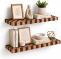 Floating Shelves for Wall, 24 Inch Solid Wood Checkered Wall Shelves