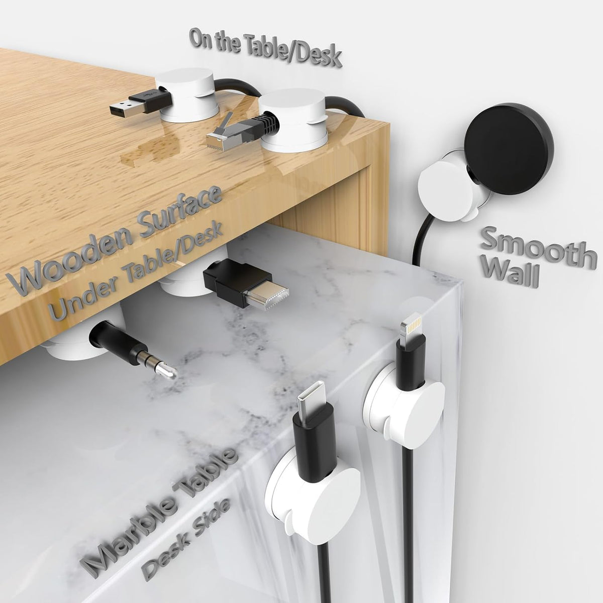 Magnetic Cable Clips Cord Organizer 10 Pack 360° Adhesive Phone Cord Holder for Desk, Nightstand, Car, Home, Office Cable Management Accessories-White