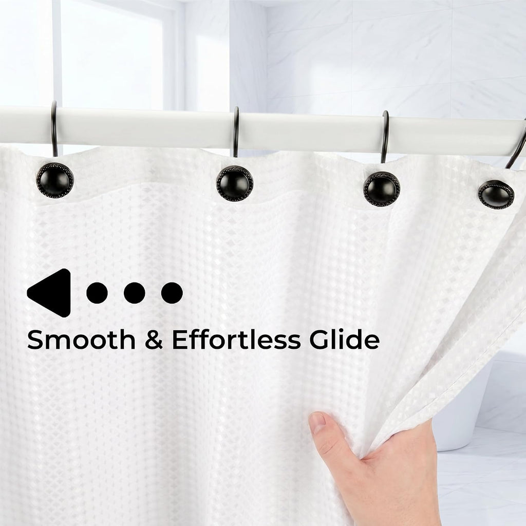 Shower Curtain Hooks,Rust-Resistant Decorative Rings,12-Pack,Black