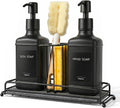 Kitchen Soap Dispenser Set, Hand and Dish Soap Dispenser Set with Sponge Holder, Dish Soap Dispenser with Instant Dry Tray for Kitchen, 17 fl oz Black Glass Soap Dispenser with Pump