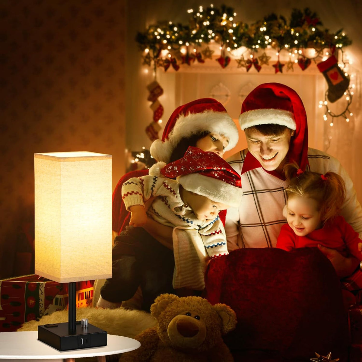 Bedside Table Lamps Set of 2 for Bedroom - Dimmable, USB C+A, 2 AC Outlets
