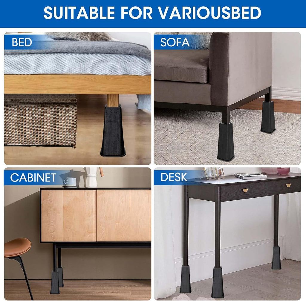 MYMULIKE Bed Risers 14 Inch Heavy Duty, Stackable Furniture Risers Lifts 10inch 4inch, 14inch for Table, Desk Leg, Sofa, Couch, Supports Up to 6,000 Lbs, Black, 4 Pack