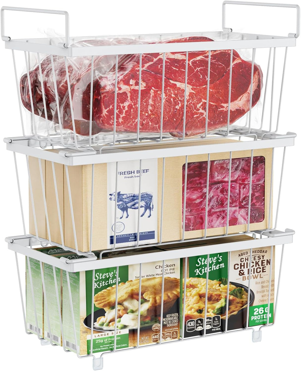 iSPECLE Freezer Organizer - Small Storage Baskets for 7 Cu.Ft, 3 Pack