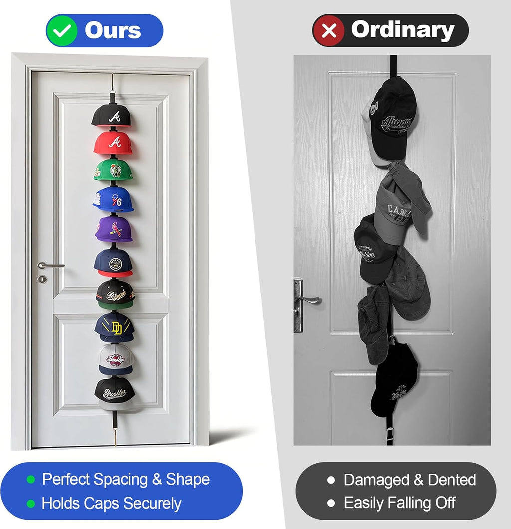 Over-the-Door Hat Organizer for Baseball Caps, Button & Strap 2-Way Hanging