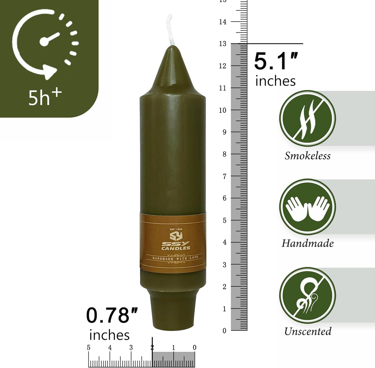 Olive Short Taper Candle Candle Sticks, 5 Inch Mini Pillar Candles, 4PCS Handmade Unscenteds Candlesticks for Holidays Church Christmas Celebration Party Decor