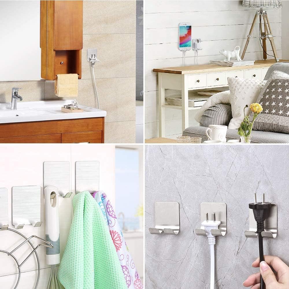 Deluxe Razor Holder for Shower-Hook Hanger Stand(4 Pack)Adhesive Stainless Steel Heavy Duty Utility Storage Hook,Shower Hook for Razor Bathroom Kitchen Organizer for Shaver Plug Robe Towel Loofah Coat