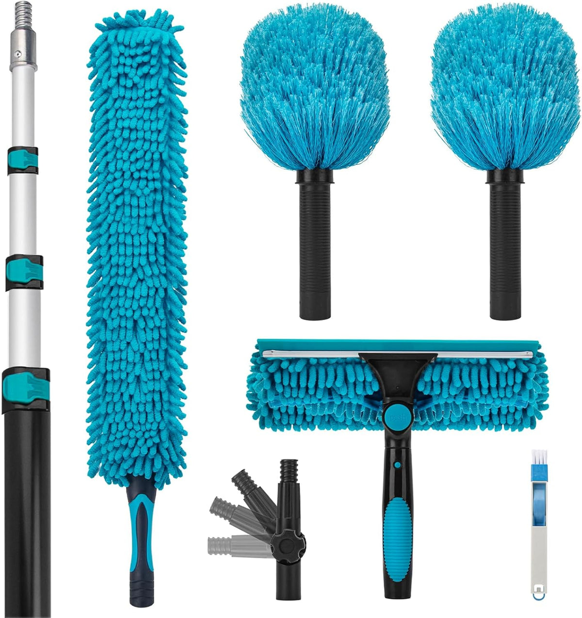 Cobweb Duster with 5-12 Ft Extension Pole, Spider Web Cleaning Brush