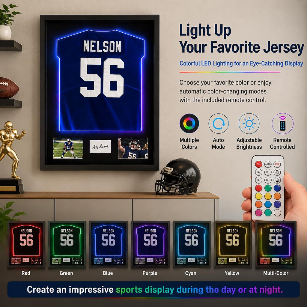 Snail 32"x24" Black LED Jersey Frame Case Displaying 2 Photos & A Signature