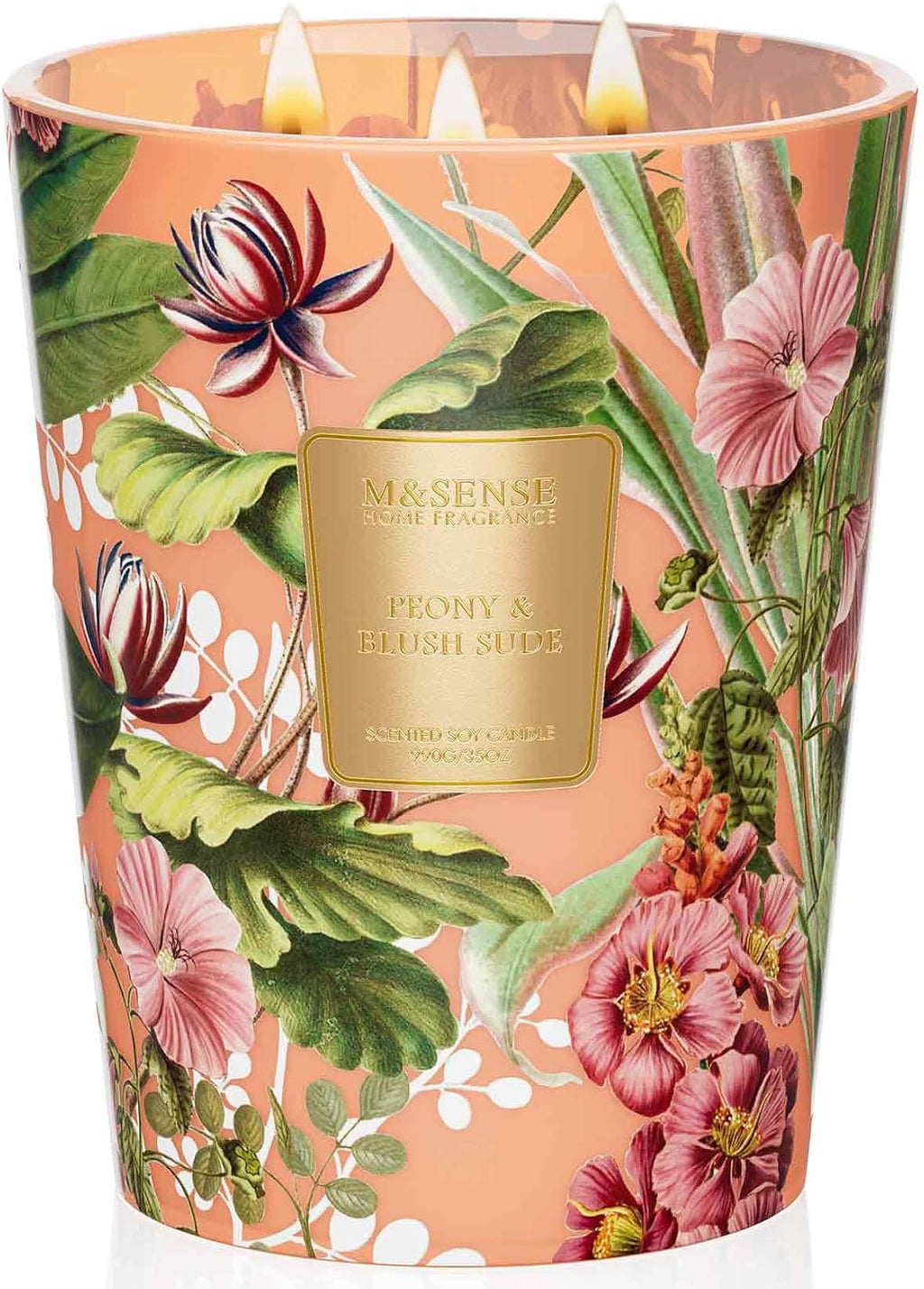 M&SENSE Peony Blush Suede Soy Candle, 35oz 3-Wick, Summer Romantic Gift