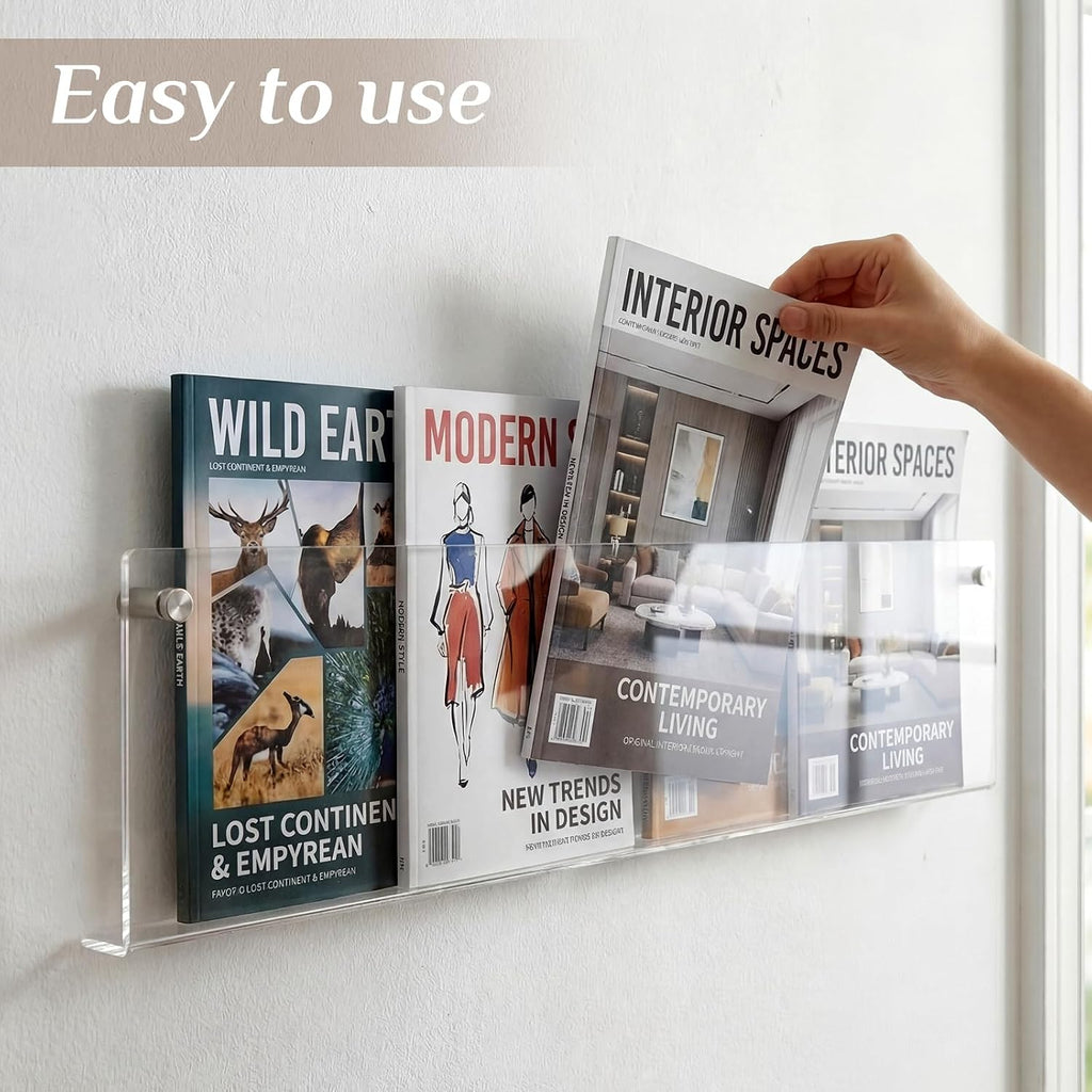 4 Pack Clear Acrylic Magazine Holder Wall, Brochure, 24 Inch