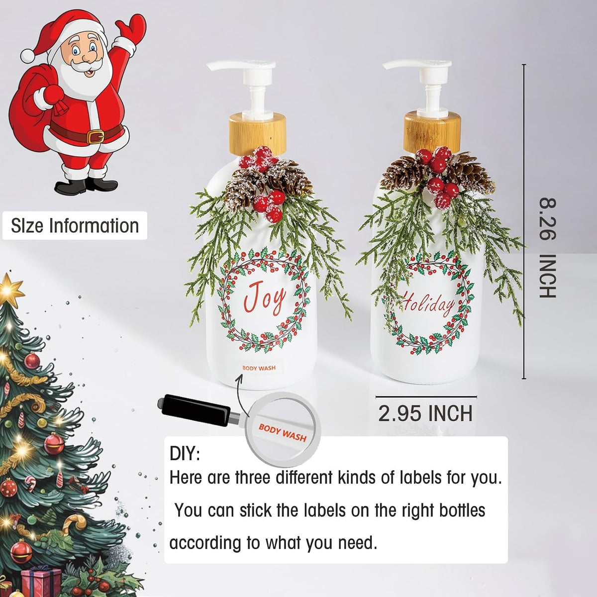 Christmas Soap Dispenser, Christma Kitchen Decor Soap Pump 2PCS