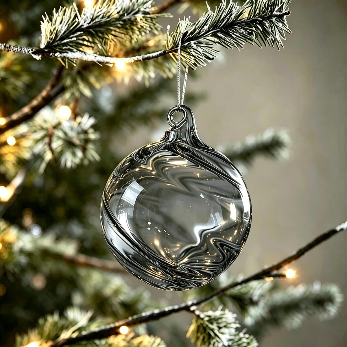 6 PCS Glass Christmas Ball Ornaments, Hand Blown Ornaments Hanging Balls,Glass Xmas Tree Home Wedding Birthday Party Holiday Decorative Set (Gray)