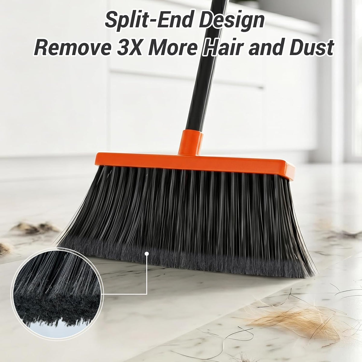 Broom with Dustpan Set for Pet Hair & Dust Cleanup, Orange & Gray