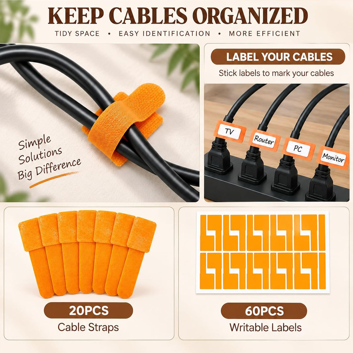 Rattan-Style Cable Management Box, Router Box Hider with 80 Accessories