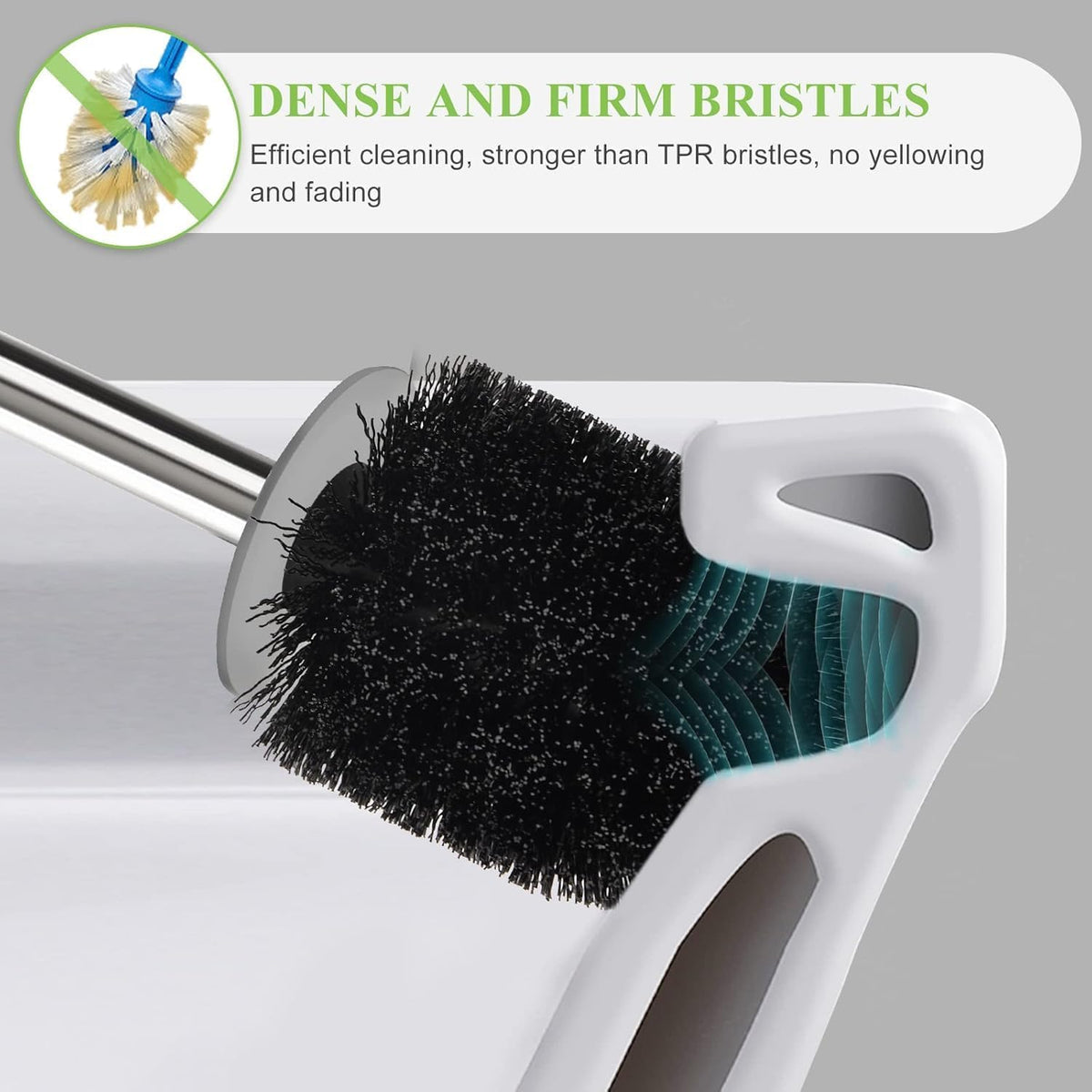 Toilet Brush and Holder Set, 3 Pack with Stainless Steel Handle Toilet Bowl Brush, Compact Toilet Scrubber Brush for Deep Cleaning Bathroom Restroom, Easy to Assemble White & Gray
