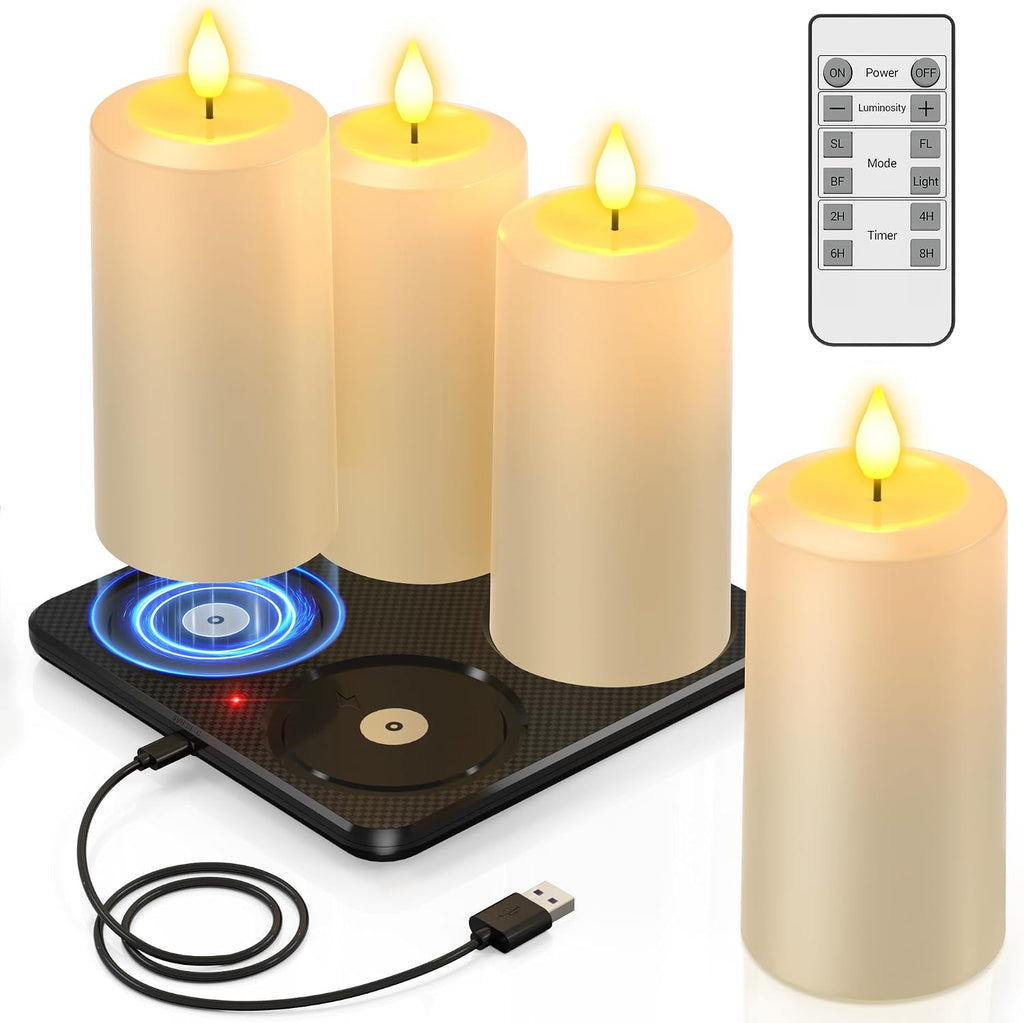 PChero Rechargeable Flameless Candles with Remote & Magnetic Charging Base
