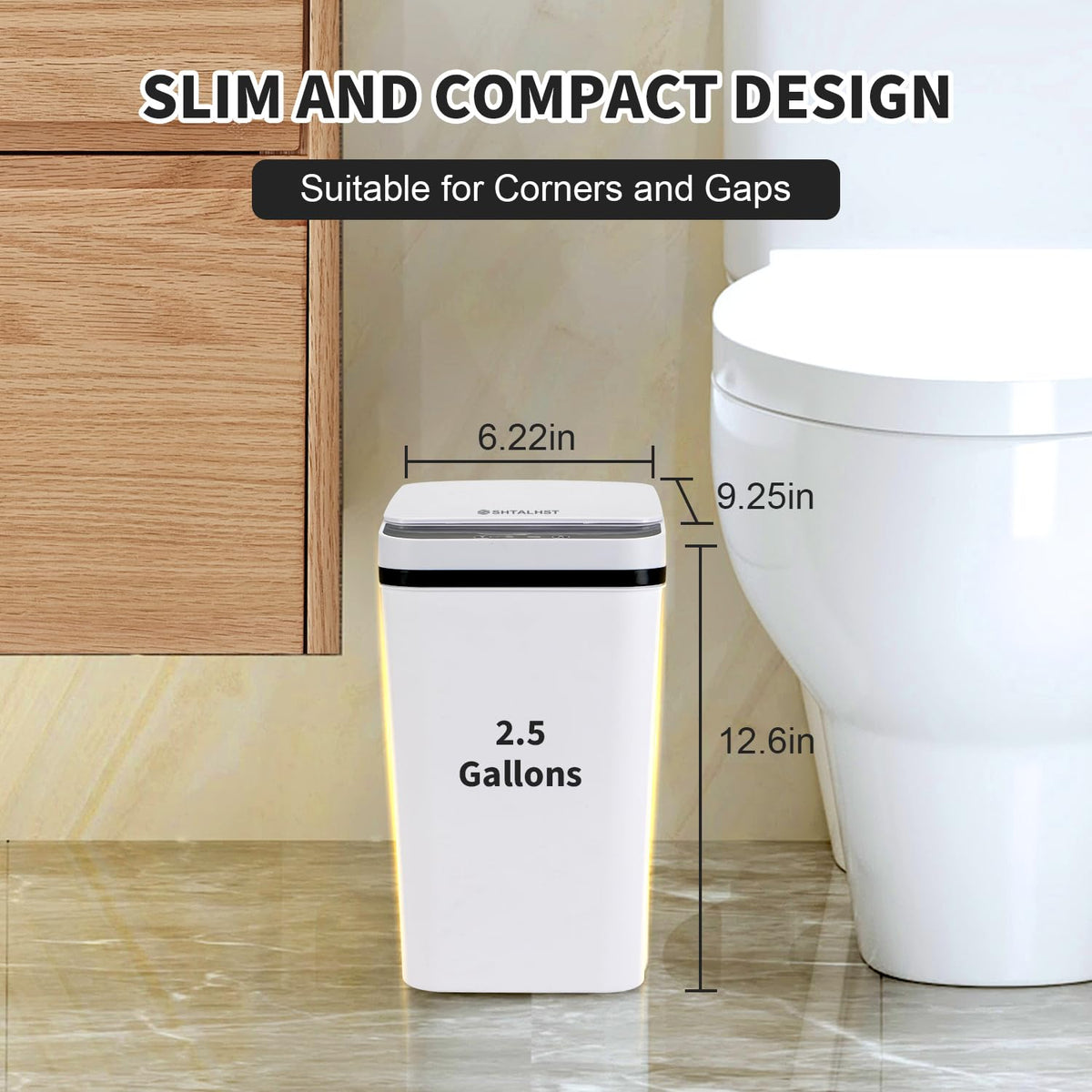 3 Pack Bathroom Trash Can with Lid, 2.5 Gallon Small Slim Trashcan, Automatic Trash Can Touchless, Motion Sensor Waterproof Plastic Trash Bin for Bedroom Kitchen Office Living Room (White)