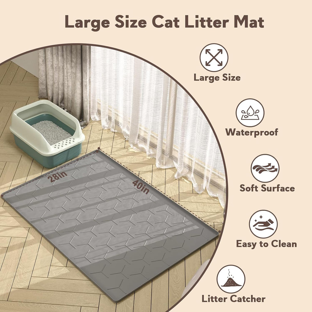 Garoopion Silicone Cat Litter Mat Large 40" X 28", Easy to Clean, Dark Gray