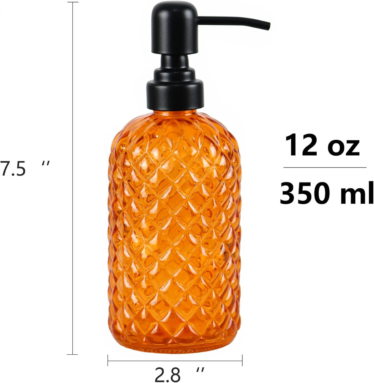 12Oz Glass Soap Dispenser with Black Rustproof Stainless-Steel Pump