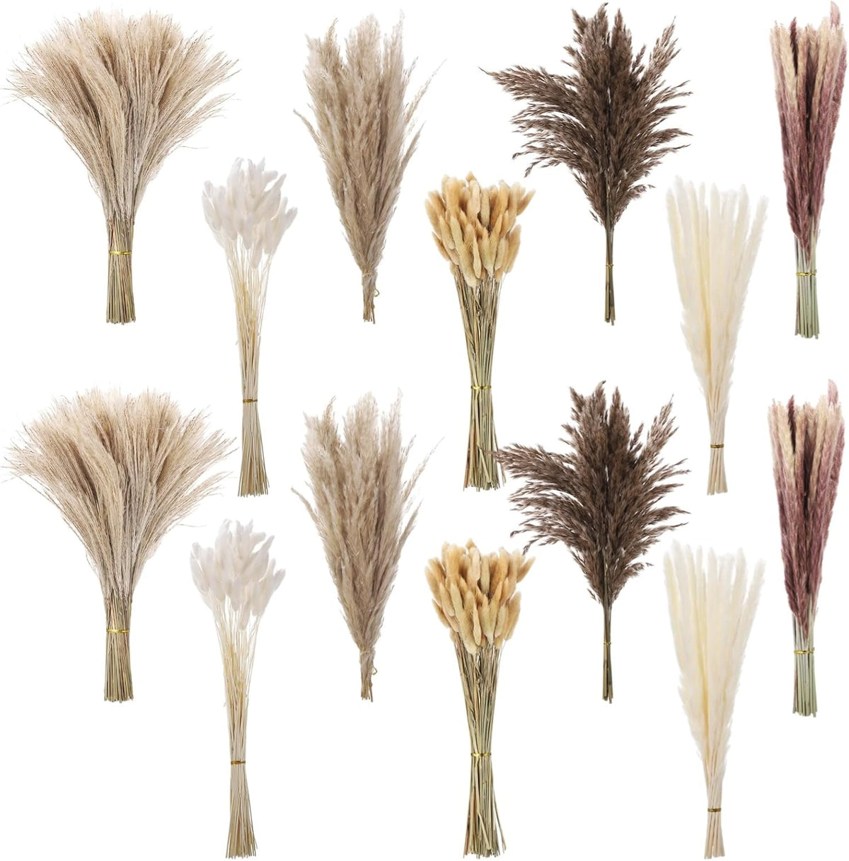 300 Pcs Dried Pampas Grass Bouquet - Natural Eucalyptus & Bunny Tail Grass, Boho Home Decor, Ideal for Wedding, Table, and Living Room Styling
