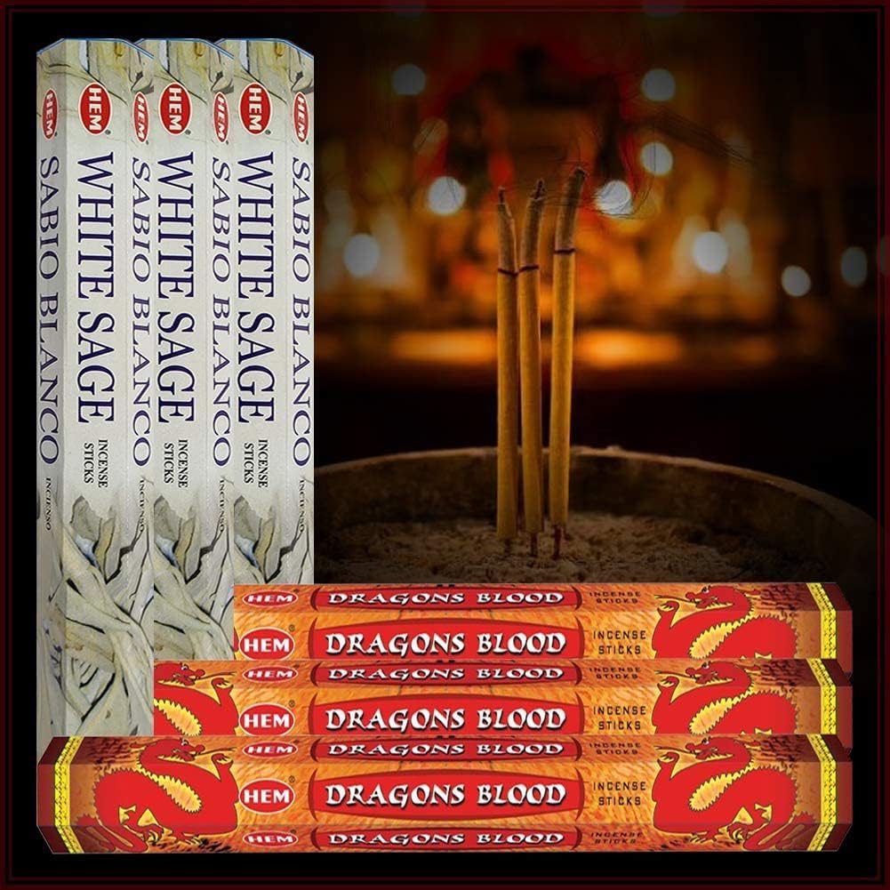 Dragon's Blood Incense Sticks and White Sage Incense Sticks with Incense Holder Bundle for Home Fragrance and Smudging