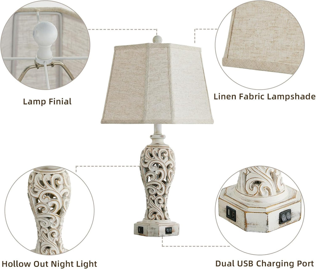 25'' Farmhouse Table Lamp for Living Room Bedroom with USB C+A