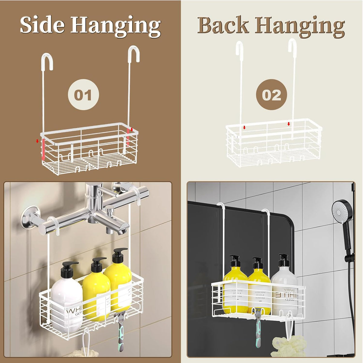 DELLAN Hanging Shower Caddy, Shower Rack Hanging for Bathroom, White