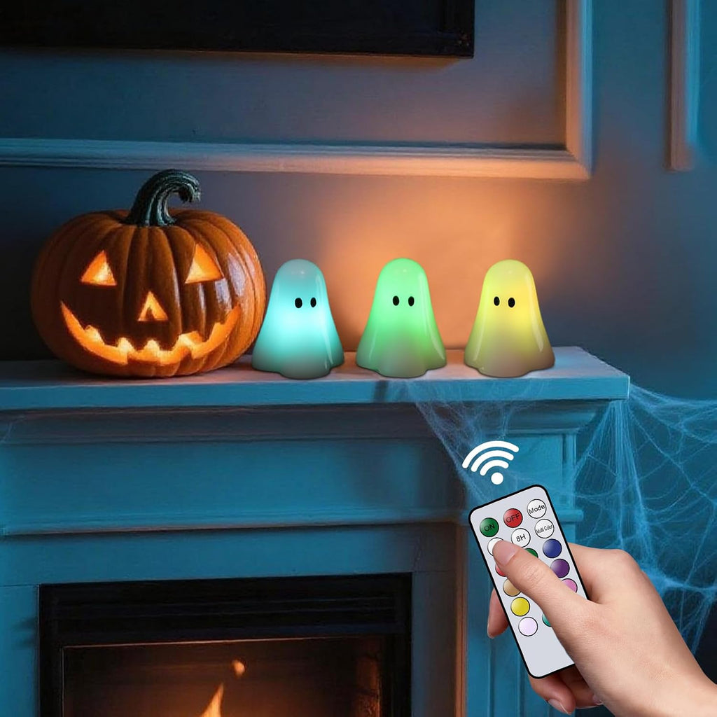 Eldnacele Halloween Ghost Figurine Flameless Candles with Remote and Timer