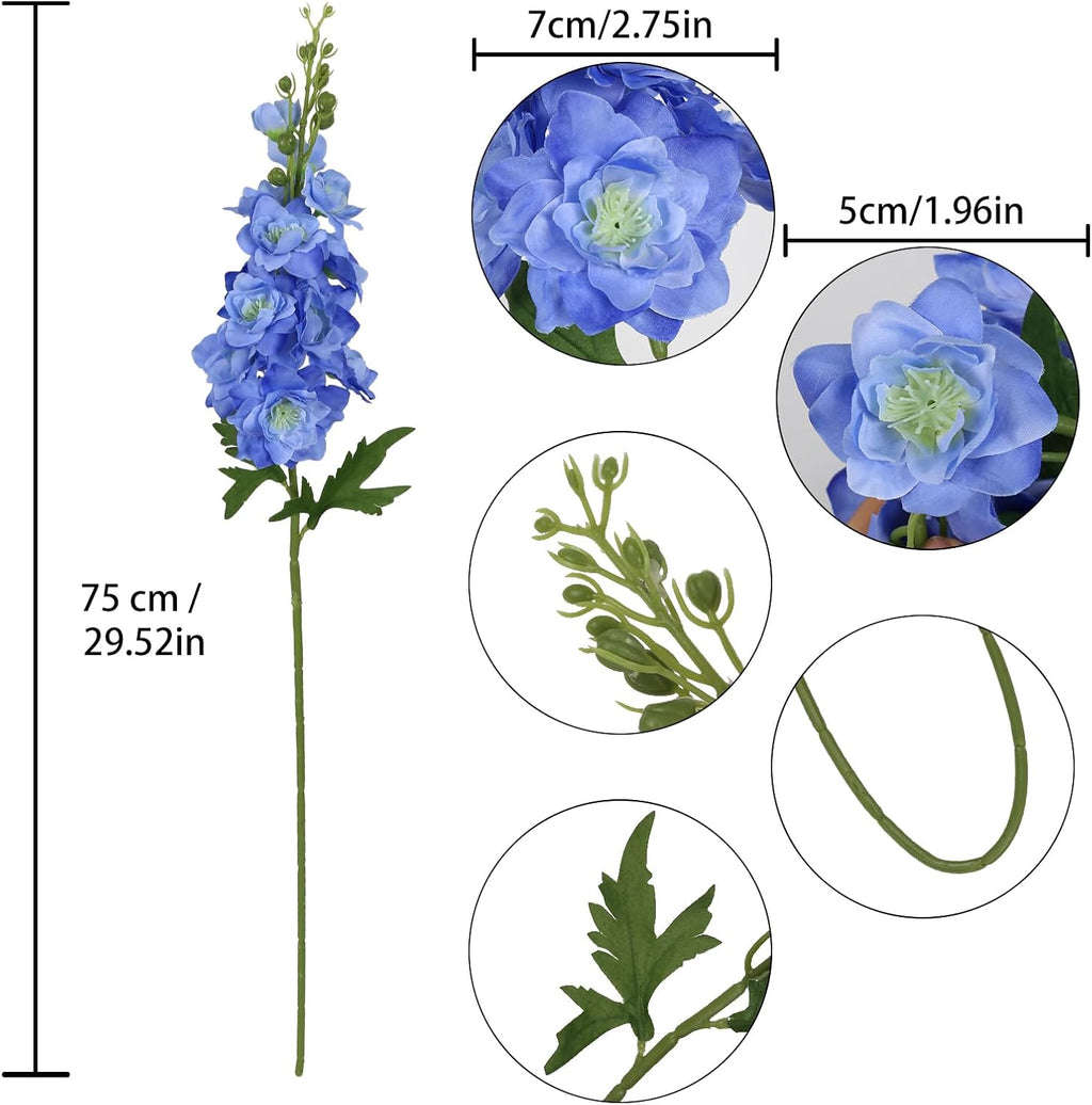 6PCS Blue Delphinium Artificial Flower 29.52"Long Stem Silk Larkspur Flower