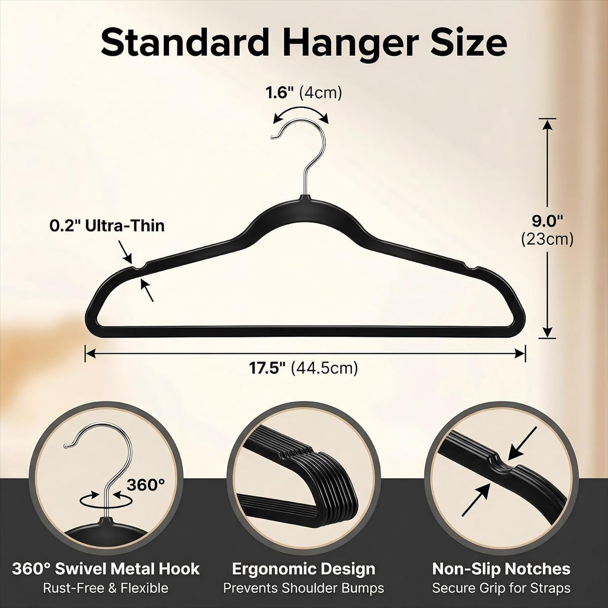 HOUSE DAY Black Plastic Hangers 60 Pack, Ultra-Thin Heavy Duty Non-Velvet