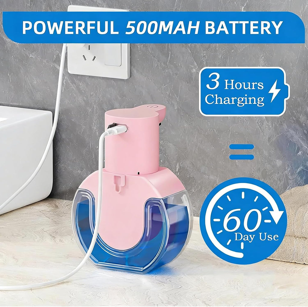 Automatic Soap Dispenser Touchless,Rechargeable Foaming Soap Dispenser,15oz/420ml Smart Hand Soap Dispensers,4-Level Adjustable,Wall Mount for Bathroom Kitchen Dish Soap,Hands-Free (Pink)
