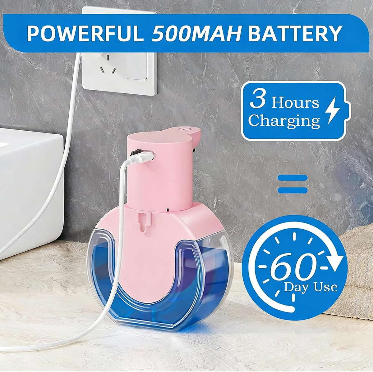 Automatic Soap Dispenser Touchless,Rechargeable Foaming Soap Dispenser,15oz/420ml Smart Hand Soap Dispensers,4-Level Adjustable,Wall Mount for Bathroom Kitchen Dish Soap,Hands-Free (Pink)