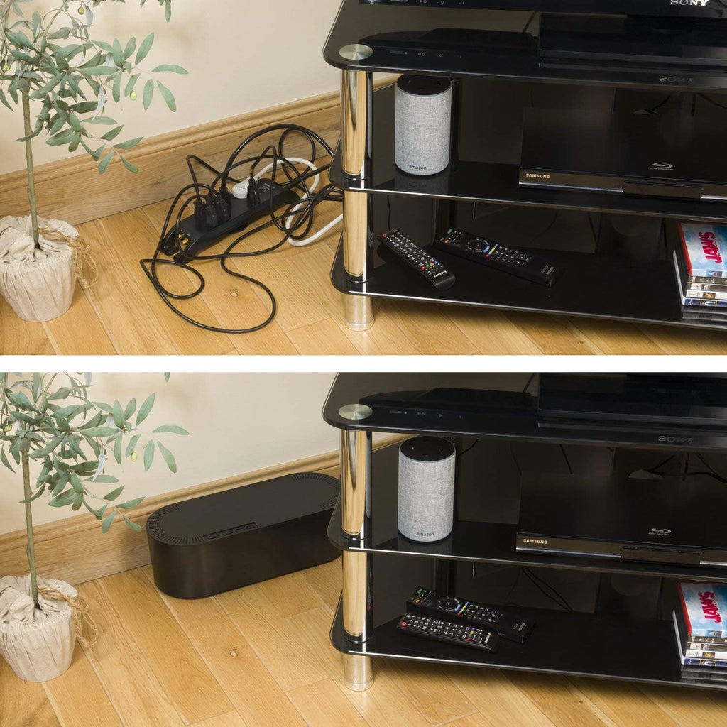 D-Line Cable Management Box (Large) & Medium Cable Raceway Length 1.18" (W) x 0.59" (H) x 39" Length - Black