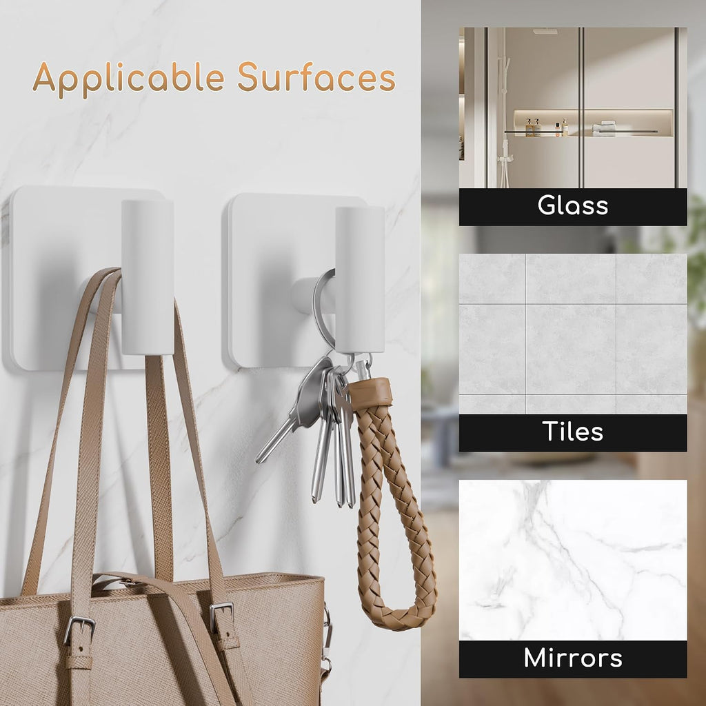 Aikzik 4 Pack Large Heavy Duty Wall Hooks - 26lb Max, Stainless Steel Adhesive Towel Hook, Shower Hooks for Hanging Towel, Coat, Robe, Wall Hook for Use in Bathroom, Kitchen and Door, White