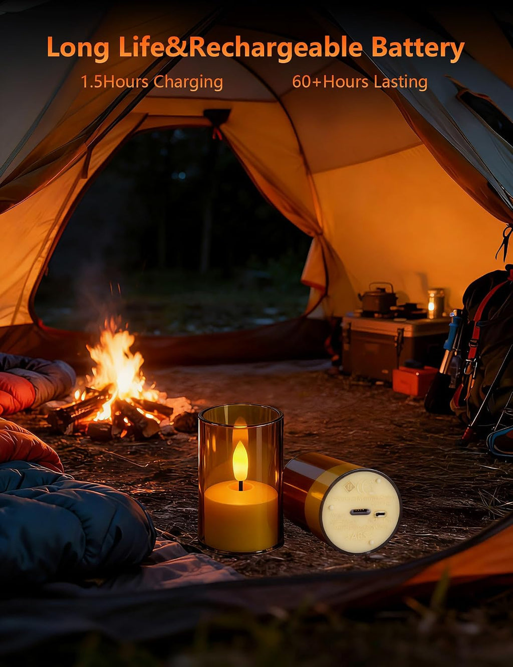Rechargeable Flameless Tea Light Candles with Remote Timer,Amber Acrylic LED Votive Candles,USB-C Fast Charging,60+ Hour Runtime,Dimmable Flickering&Steady Glow for Home,Wedding,Holiday Decor,6 Pack