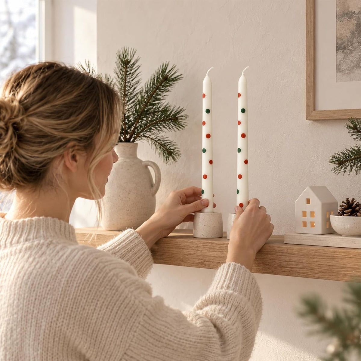 2 PCS Christmas Taper Candles, 10 Inch Unscented Candle Sticks