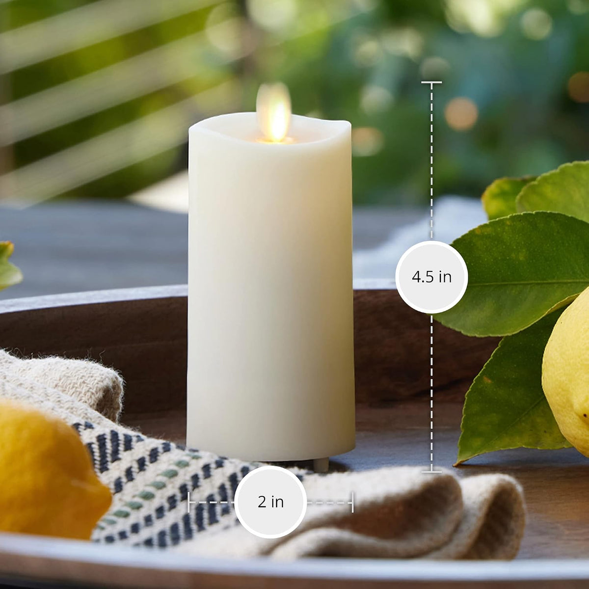 Luminara Outdoor Slim Pillar Flameless LED Candle, Ivory 2" x 4.5", Moving Flame Weather Resistant Timer Ready Battery Operated Safe Melted Edge